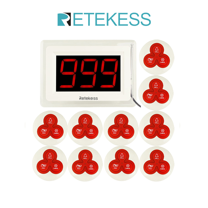 Retekess T114 เพจเจอร์ไร้สาย ระบบ เครื่องเรียกคิวไร้สาย เพจเจอร์เรียกคิว แบบไร้สาย ระบบเรียกคิว 1 โฮสต์ + เครื่องรับสัญญาณ 10 ตัว สำหรับร้านอาหาร ราคา ถูกที่สุด ดีลบีเคเค
