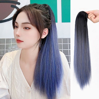 Bluevelvet แฮร์พีชหางม้า แฮร์พีชหางม้าผมตรง แบบหนีบ สีทูโทน หลากสี ไหมนิ่ม สีชัด