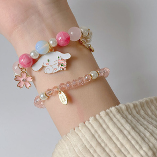 Sanrioed Kawaii ตุ๊กตา Cinnamoroll สร้อยข้อมือ ยืดหยุ่น การ์ตูน ผู้ชาย และผู้หญิง ของขวัญ มิตรภาพ เสน่ห์ เชือกยืดหยุ่น ของเล่นเครื่องประดับ