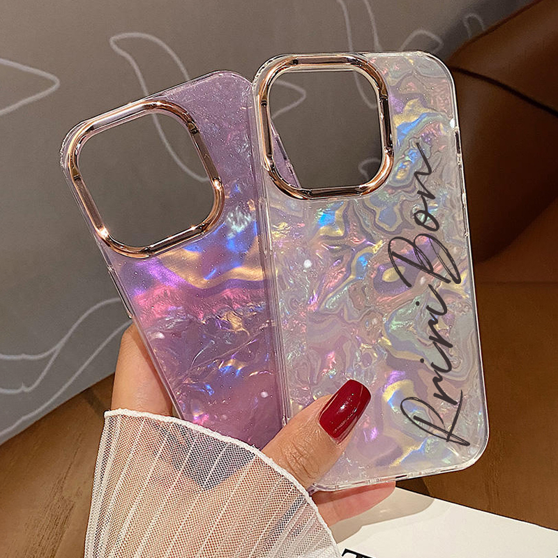 ใหม่ชื่อพื้นผิวเปลือกหอยออกแบบเคสโทรศัพท์เงาสำหรับ เคสไอโฟน 16 15 pro max 14 13 12 11 pro max