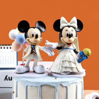 โมเดลฟิกเกอร์ PVC รูปการ์ตูน Disney Mickey Mouse Minnie Get Married สําหรับตกแต่งเค้ก งานแต่งงาน 2 ชิ้น ต่อชุด