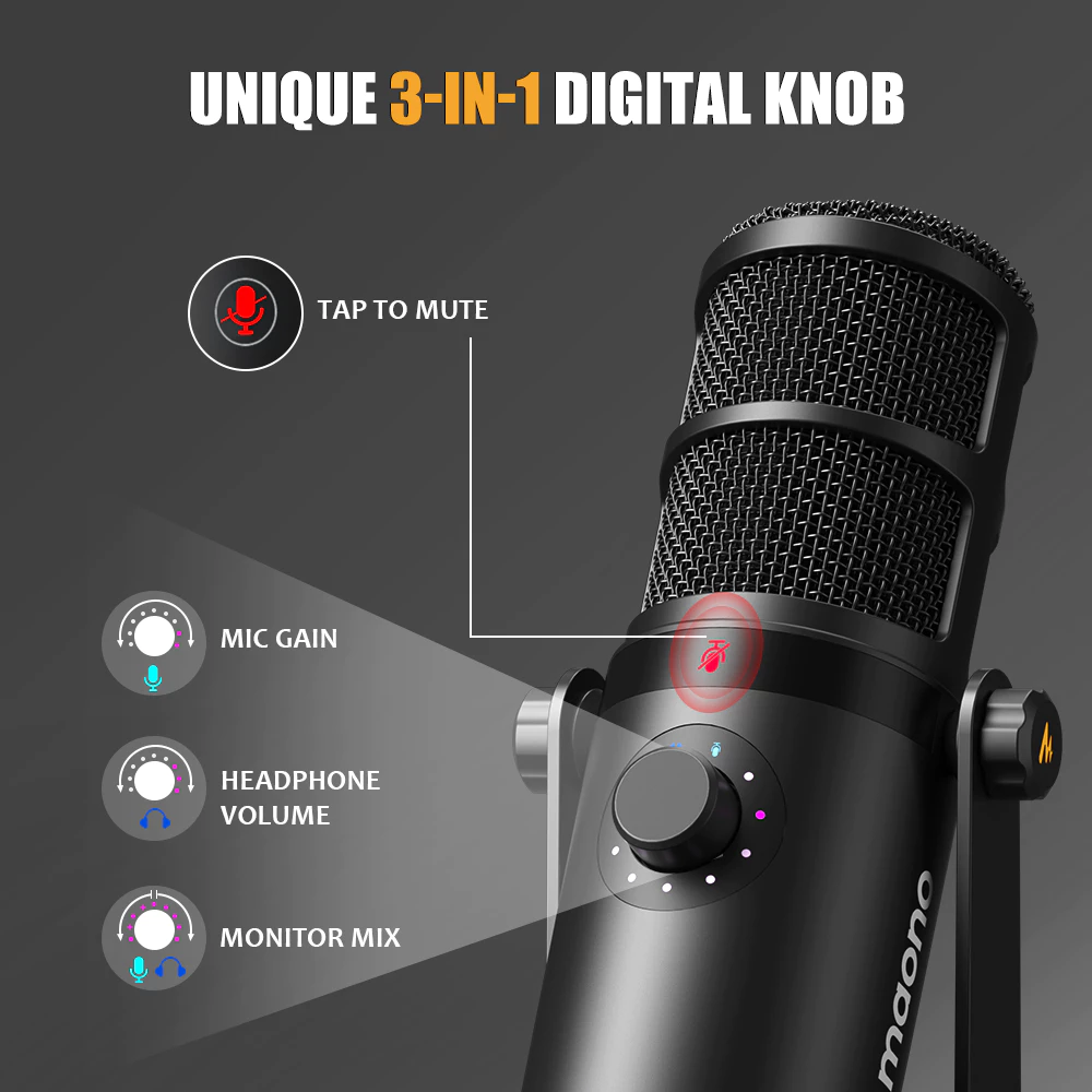 Maono PD400X ไมโครโฟนไดนามิก พอดแคสต์ USB XLR โหมดคู่ ไมค์ไดนามิก USB สําหรับพีซี โทรศัพท์ ไลฟ์สตรีม พอดคาสต์ บันทึกเสียง thumbnail 5
