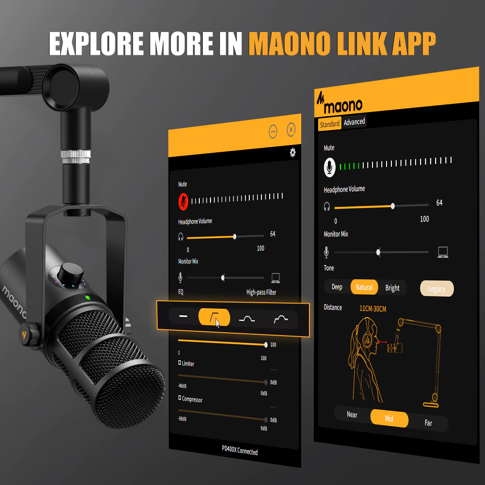 Maono PD400X ไมโครโฟนไดนามิก พอดแคสต์ USB XLR โหมดคู่ ไมค์ไดนามิก USB สําหรับพีซี โทรศัพท์ ไลฟ์สตรีม พอดคาสต์ บันทึกเสียง thumbnail 6