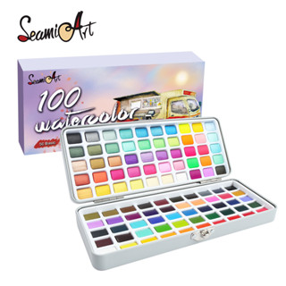 Seamiart ชุดกล่องดีบุกสีน้ําเรืองแสงสีเมทัลลิก 100 สี