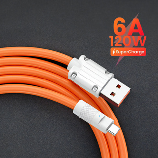 TPE สายชาร์จเร็ว ซิลิโคนเหลว 120W 6A USB C Type C Micro USB ทนทาน สําหรับ iPhone Xiaomi