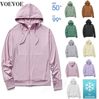 【UPF50+】VOEVOE เสื้อแจ็กเก็ต กันแดด มีฮู้ด ระบายอากาศ แบบบาง สําหรับเล่นกีฬา