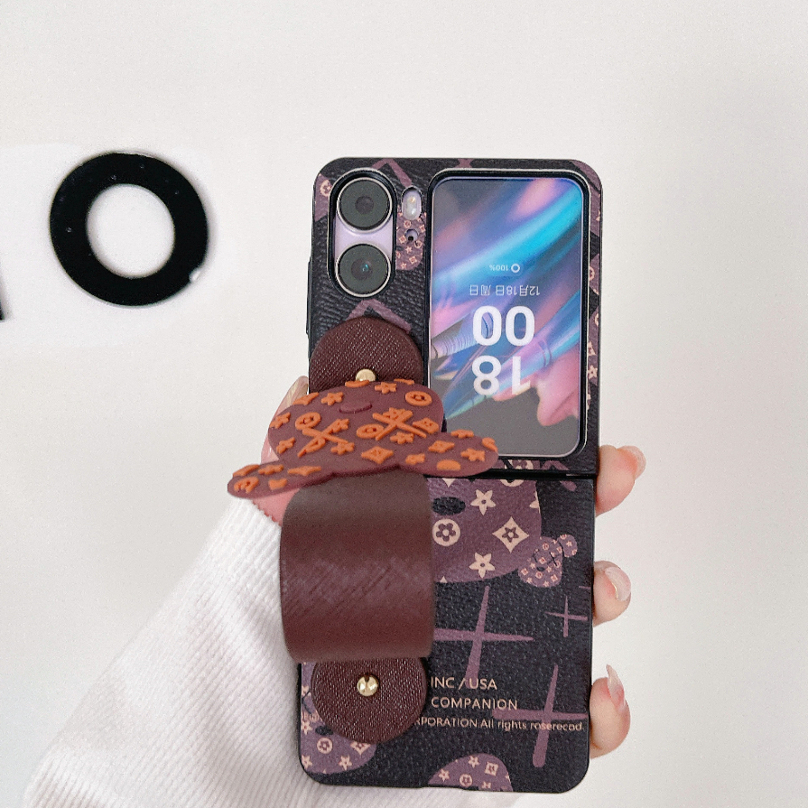 เคส OPPO Find N2 Flip เคสโทรศัพท์มือถือหนัง PU TPU นิ่ม ฝาพับ พร้อมสายคล้องข้อมือ ลายหมี สําหรับ Fold Case PU Leather Case Flip Cover With Bear Wristband Wrist Strap Hand Lanyard Mobile Phone Cover Case ซองมือถือ