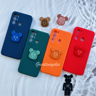 Tecno Pova Neo LE6 เคสโทรศัพท์ ซิลิโคน TPU นิ่ม ผิวด้าน ขอบตรง พร้อมแหวนขาตั้ง รูปหมีโหด