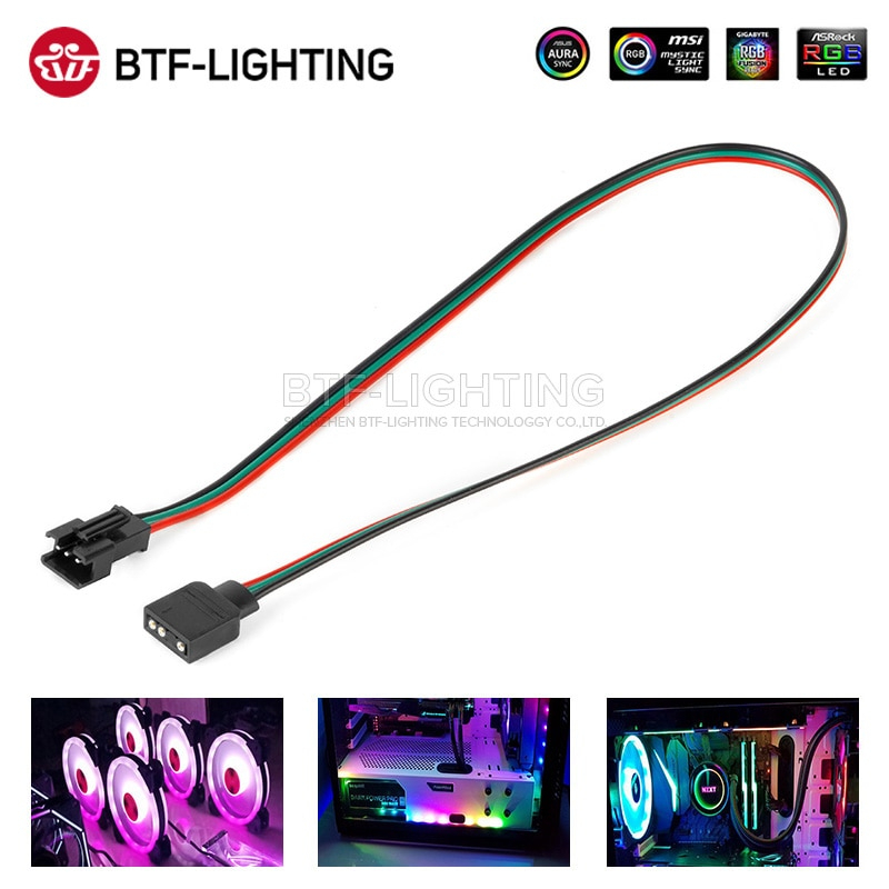 BTF-LIGHTING 40cm 3pin SM ขั้วต่อ JST หัว ADD เหมาะสําหรับพีซี MSI ASUS Aura SYNC AORUS RGB2.0 เมนบอร์ด 3 พิน