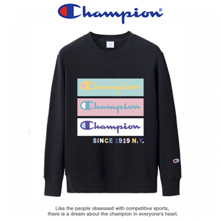 Champion เสื้อกันหนาว แขนยาว คอกลม พิมพ์ลาย สําหรับผู้ชาย