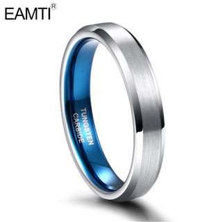 Eamti แหวนทังสเตนคาร์ไบด์ 4 มม. สีเงิน สีฟ้า สําหรับผู้ชาย ผู้หญิง ไซซ์ 6-11