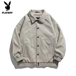 Playboy บุคลิกภาพเรียบง่ายสีทึบหนังกลับแจ็คเก็ตฤดูใบไม้ร่วงของผู้ชาย