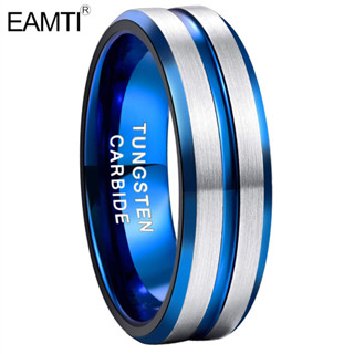 Eamti แหวนทังสเตน 8 มม. 8 มม. สีฟ้า สําหรับผู้ชาย ไซซ์ 7-13