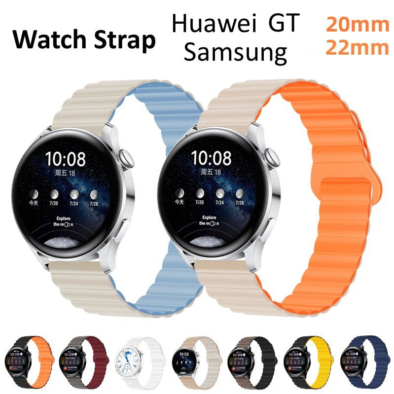 Huawei GT2/4/6/PRO Samsung Watch4 สายนาฬิกาข้อมือ ซิลิโคน สองสี ห่วงแม่เหล็ก ด้านหลัง 20/22 มม.