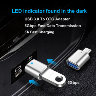 อะแดปเตอร์เชื่อมต่อ Type-C เป็น USB OTG ไฟแสดงสถานะ LED 3A ชาร์จเร็ว