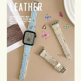 สายนาฬิกาข้อมือหนังแฟชั่น ลายผีเสื้อ สําหรับ iwatch series Ultra 8 7 6 5 SE 4 3 2 1 iwatch 49 มม. 41 มม. 45 มม. 38 มม. 40 มม. 42 มม. 44 มม.