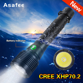 Asafee XHP70 ไฟฉายดําน้ําลึก 4000LM 60 ม. แบตเตอรี่ 26650 สําหรับดําน้ําลึก