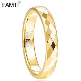 Eamti แหวนทังสเตนคาร์ไบด์ ขัดเงา สีทอง 4 มม. ใส่สบาย สําหรับผู้หญิง ไซซ์ 6-11