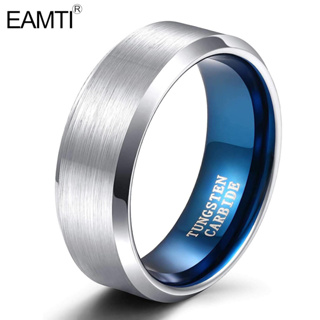 Eamti แหวนแต่งงานทังสเตน ทังสเตน 8 มม. สําหรับผู้ชาย ผู้หญิง สีเงิน ทูโทน ขนาด 7-13