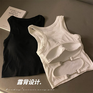 Xiaozhainv เสื้อยืดแขนกุด คอกลม เปิดหลัง ขนาดเล็ก สําหรับผู้หญิง