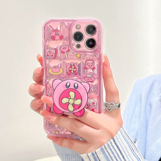 เคสโทรศัพท์มือถือแบบนิ่ม กันกระแทก ลายโฮโลแกรม Kirby น่ารัก พร้อมที่ตั้งวาง สําหรับ iPhone 12PROMAX 14PROMAX 13PROMAX