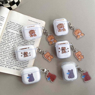 เคสหูฟังบลูทูธไร้สาย แบบใส กันกระแทก ลายการ์ตูนหมีน่ารัก สําหรับ AirPods 1 2 3 Pro 2