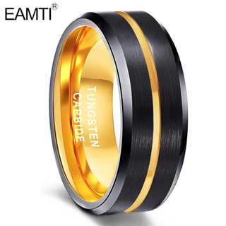 Eamti แหวนทังสเตน สีทอง ดํา 8 มม. ใส่สบาย สําหรับผู้ชาย ไซซ์ 7-13
