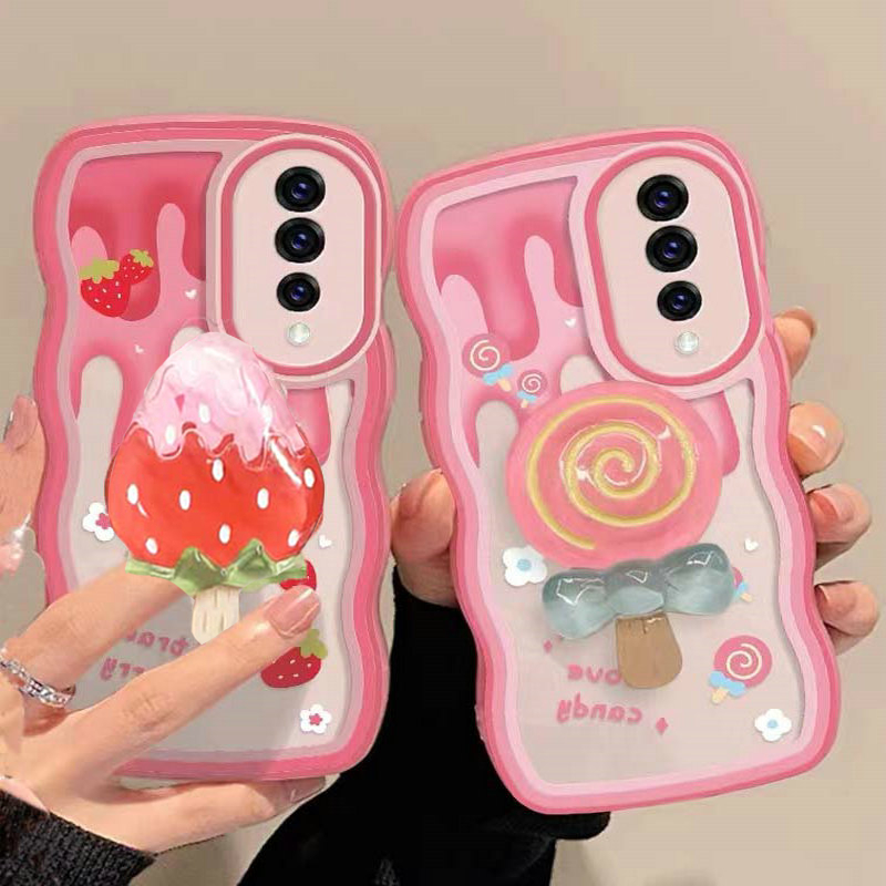 Casing Infinix ITEL S23 NOTE 30 12 G96 2023 4G Hot 40 40i 30i 20 20S 12i Pro 10 Lite 10S 10T 9 11 Play 11S NFC Smart 8 7 6 Plus 5 2020 4 5G Tecno Spark 10C 20c GO 2024 POP Strawberry Lollipop Stand Cute Waves Edge Phone Case BW 59