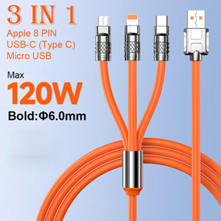 3in1 สายชาร์จ สายข้อมูล Micro USB Type C LED แบบหนา ชาร์จเร็วมาก