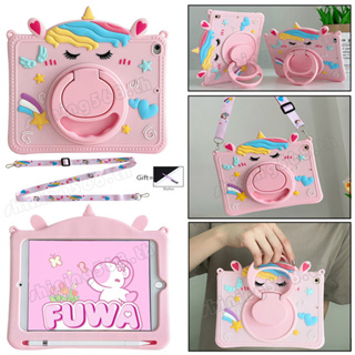 For Samsung Galaxy Tab A 8.0 2019 SM-T290 T295 T297 10.1 inch SM-T510 T515 Kids Unicorn Pattern Soft Silicone Case 360 Rotation Stand Shockproof Cover