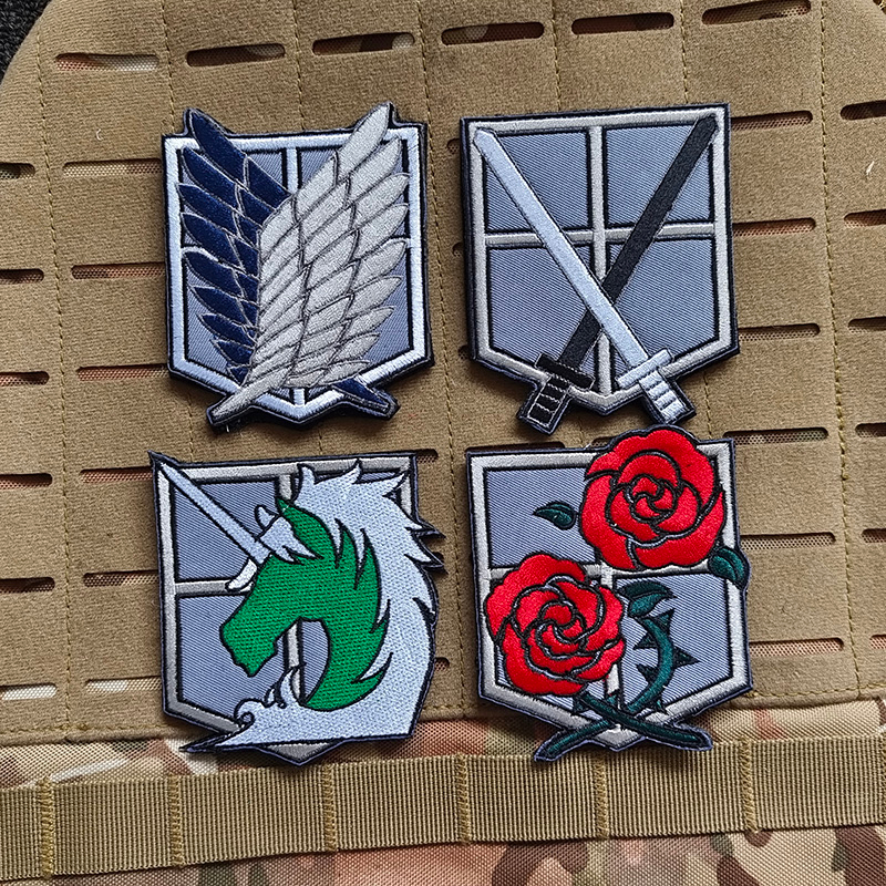Attack on Titan Anime Surveing Corps Wings of Freedom Badge เย็บปักถักร้อย Patch Hook & Ring Fastener