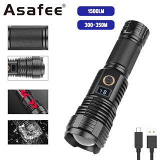 Asafee ไฟฉาย XHP70 LED ซูมได้ 18650 26650 รองรับอินพุต และเอาท์พุต 1500LM สําหรับกลางแจ้ง