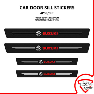 4pcs/isuzu สติ๊กเกอร์ขอบประตูคาร์บอนไฟเบอร์ กันน้ำ สำหรับธรณีประตูรถยนต์ทุกรุ่น สติกเกอร์​ กันรอยชายบันได ธรณีประตูเรืองแสง DMAX MUX