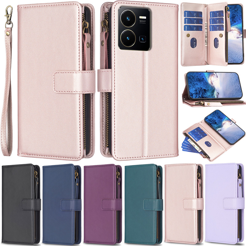 หรูหราปลอกสําหรับvivo Y36 5G Y27S Y27 4G Y35 4G Y22s Y33S Y21S Y20 Y11 Y12 Y15 Y17 Y22 Y27 5G Retroซิปกระเป๋าสตางค์หนังพลิกผิวกรณีป้องกันหลายบัตร