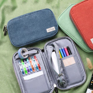 Penlab Kokuyo Corduroy Pan Case Flat Open Multi Pocket Pen กระเป๋าดินสอกระเป๋าเก็บกระเป๋าถือ C7025