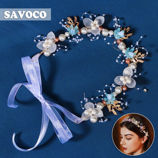 Savoco ที่คาดผม ประดับมุก ดอกไม้ สไตล์เจ้าหญิง วินเทจ เครื่องประดับแฟชั่น สําหรับผู้หญิง SC016