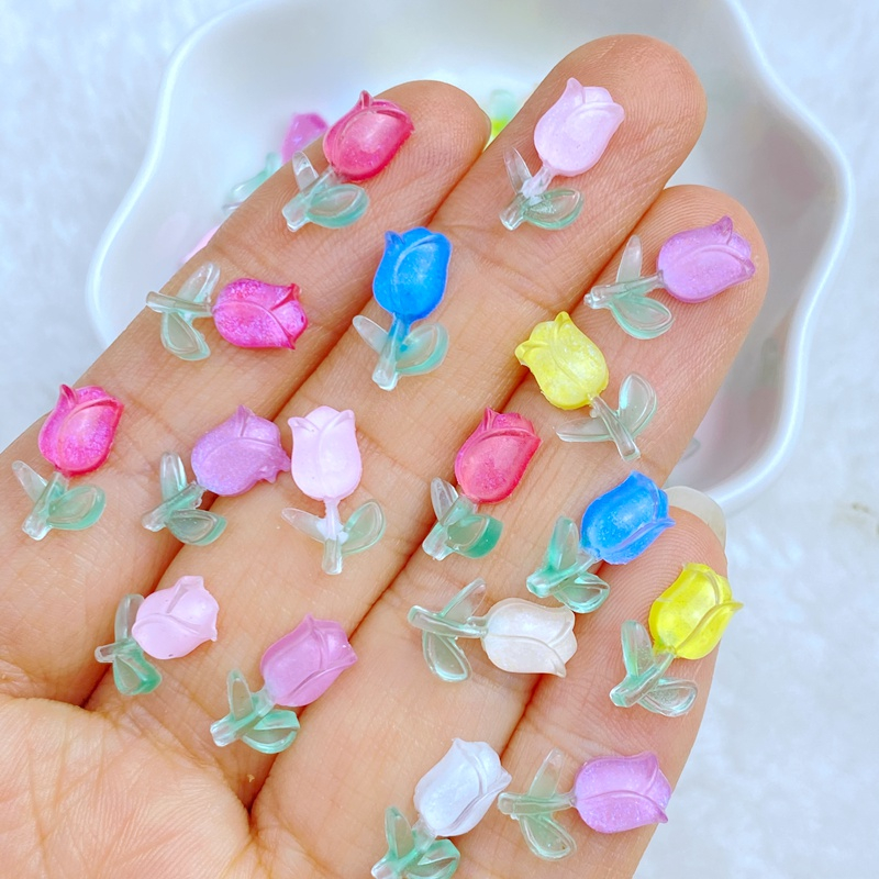 ชุดดอกกุหลาบเรซิ่น 3D ขนาดเล็ก สําหรับตกแต่งเล็บ 50 ชิ้น