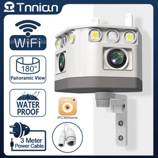 Tnnian 4K 8MP WIFI เลนส์กล้องคู่ IP ไร้สาย กันน้ํา 180° กล้องวงจรปิดรักษาความปลอดภัย พาโนรามา ซูมได้ 10 เท่า AI ติดตามมนุษย์ สําหรับบ้าน