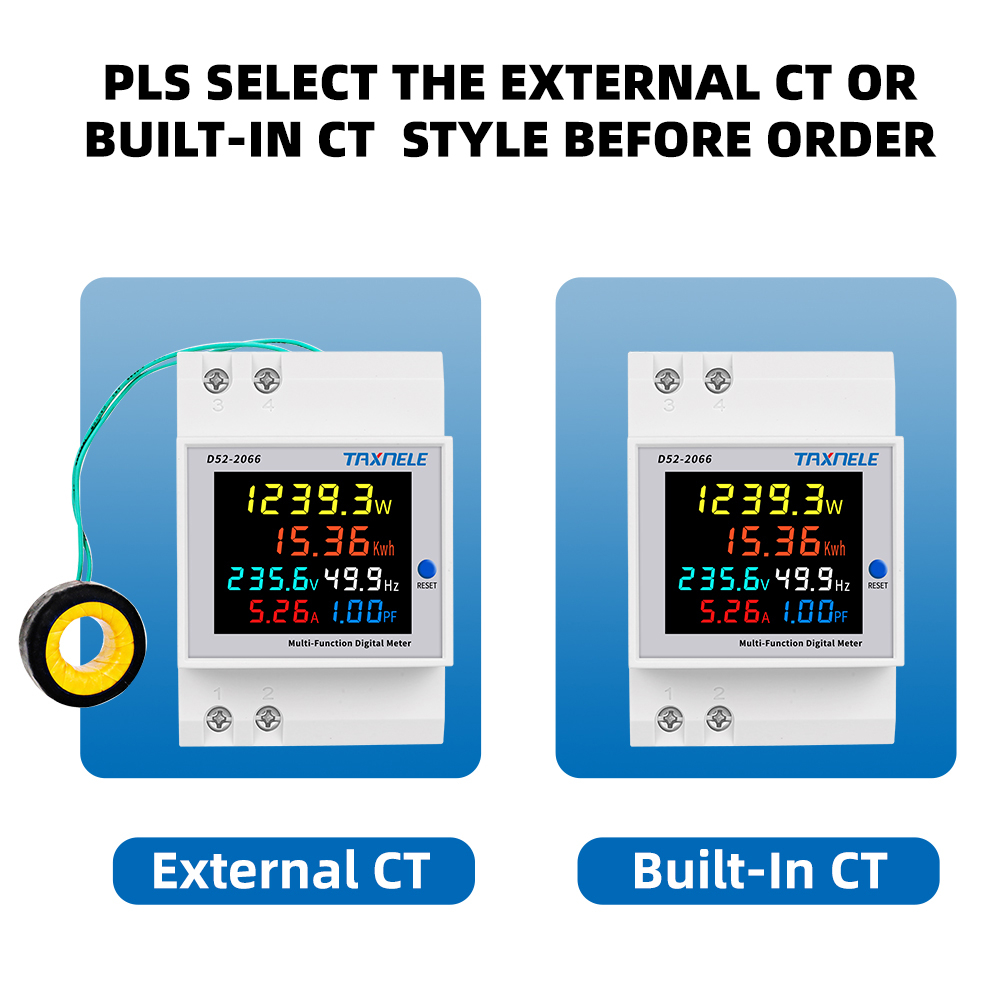 เครื่องวัดแรงดันไฟฟ้าความถี่ D52-2066 6IN1 din rail AC monitor 110V 220V 380V 100A KWH