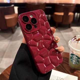 【The shape of pebbles/Lens film/Soft case/Red】 เคส compatible for iPhone 11 12 13 14 pro max case