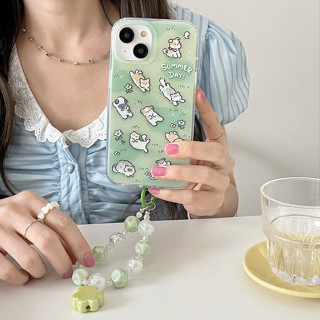 เคสโทรศัพท์มือถือ TPU แบบนิ่ม ลายลูกแมว และลูกสุนัข สีเขียว สําหรับ iphone 14 Pro Max 13 Pro Max 12 Pro Max