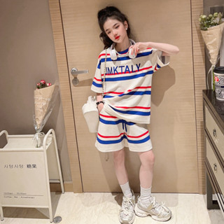 [พร้อมส่ง] 3-14 ปีหญิงฤดูร้อนชุดเด็กกลางและใหญ่แห้งเร็วชุดบาสเก็ตบอลสาวใหญ่ชายชุดลำลองสาวลายสไตล์วิทยาลัยแขนสั้นกางเกงขาสั้นหลวมกีฬาสองชิ้น