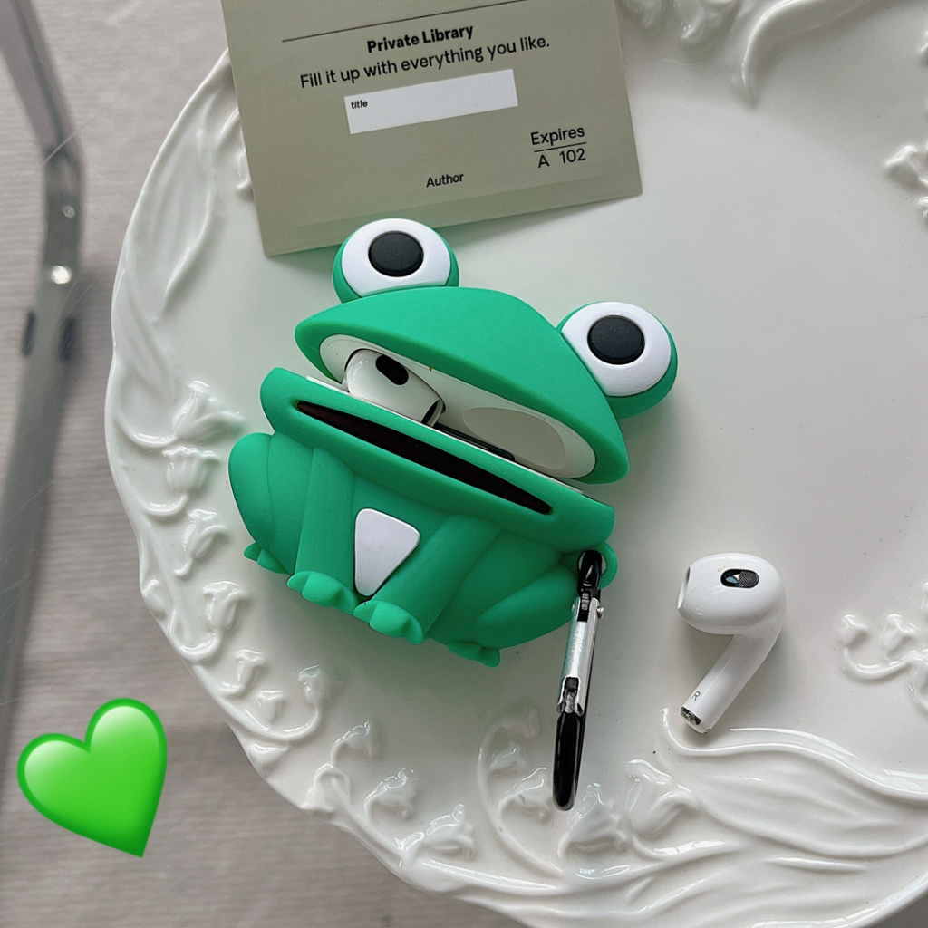 Airpods Pro 3 กรณี 3D กบสีเขียวน่ารักสําหรับ Airpods Pro gen 2/Pro/1 2 3 4 anc กรณีนุ่ม