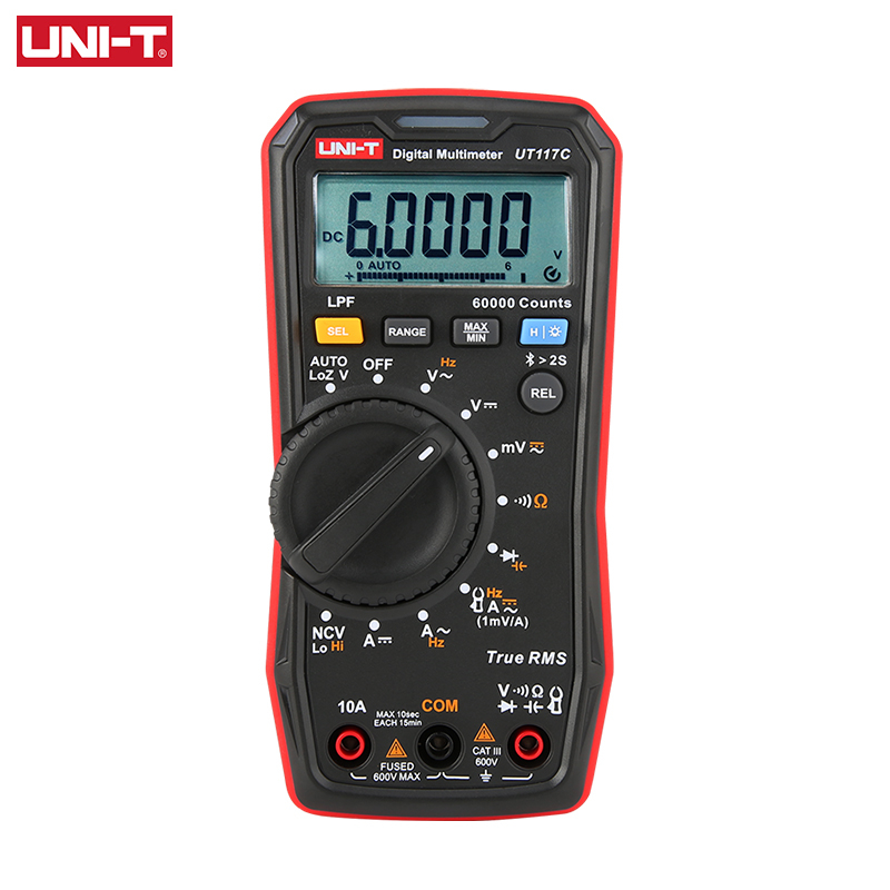 Uni-t UT117C มัลติมิเตอร์ดิจิทัล True RMS AC DC 600V 10A 60000 Counts LPF รองรับแคลมป์กระแสไฟภายนอก บลูทูธ UT-CS06A