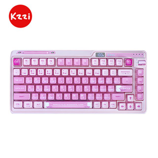 Kzzi Kezhi K75 Pro+ ปะเก็นคีย์บอร์ดเล่นเกมไร้สาย RGB 75% ลายซากุระ สีชมพู สีเงิน