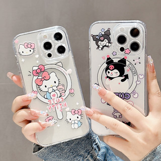 SANRIO เคสโทรศัพท์มือถือ แบบแม่เหล็ก ป้องกันกล้อง ลาย Kuromi Hello Kitty สําหรับ iPhone 14 13 12 11 Pro Max 14 Plus