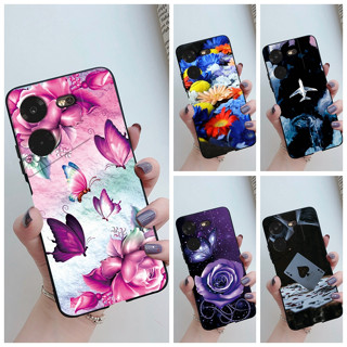 เคสโทรศัพท์มือถือ ซิลิโคนนิ่ม ลายดอกไม้ ผีเสื้อ สีดํา สําหรับ Tecno Pova 5 Tecno Pova5