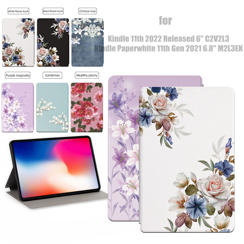 All-ใหม่ Kindle Paperwhite5 11th 2022 2021 6" 6.8" M2L3EK M2L4EK C2V2L3 แท็บเล็ตสมาร์ทกรณีดอกไม้หนัง