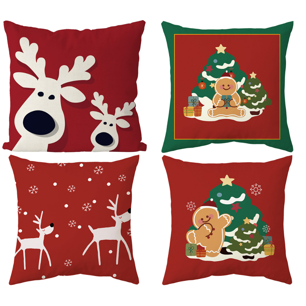 ปลอกหมอน ลายกวาง เกล็ดหิมะ สีแดง ขนาด 70×70.60×60.50×50.45×45.40×40.ปลอกหมอนอิง สําหรับตกแต่งโซฟา ห้องนอน คริสต์มาส