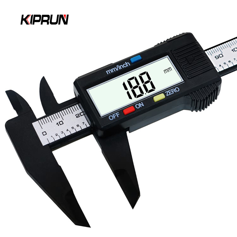 Kiprun เครื่องมือวัดเวอร์เนียคาลิปเปอร์ดิจิทัล LCD คาร์บอนไฟเบอร์ 0-150 มม. 6 นิ้ว